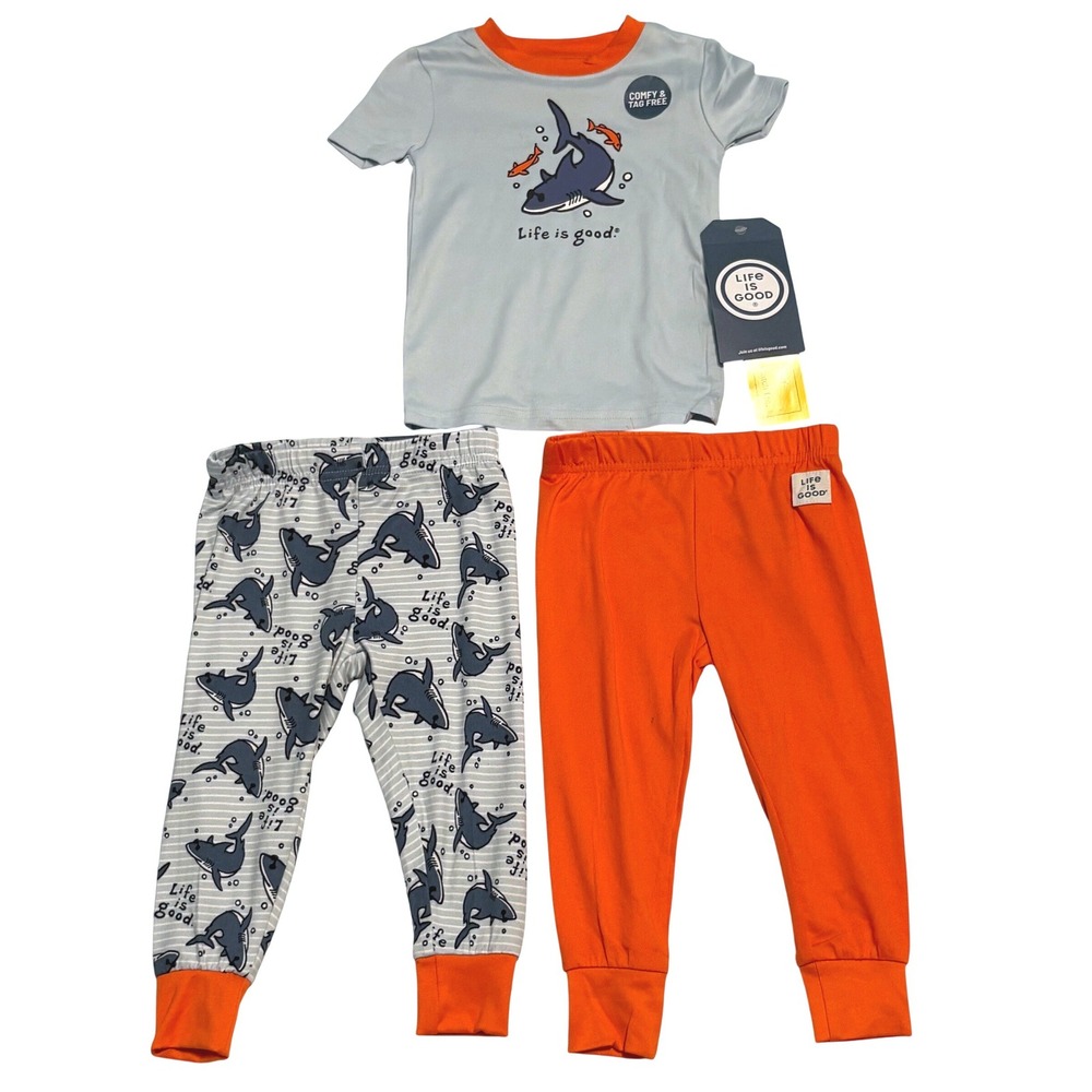 Life is Good‎ Pajama Set 3 Piece Sleepwear Shark Print Kids Short Sleeve12M Blue